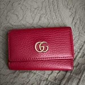Gucci Crimson Leather Card Wallet with Gold Logo